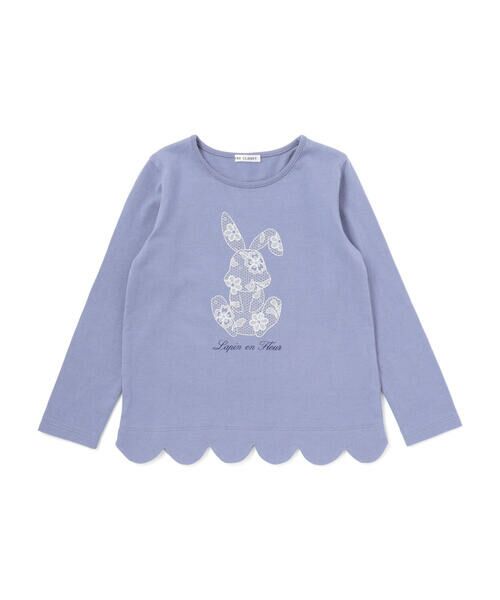 BeBe / べべ Tシャツ | 【抗菌・防臭】Rabbitレースプリント裾スカラップ天竺長袖Tシャツ(90~130cm)（ブルー）