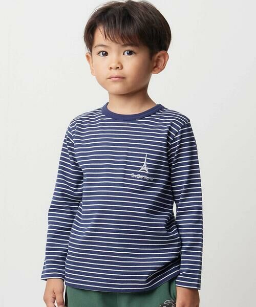 BeBe / べべ Tシャツ | 【抗菌・防臭】ワンポイント刺しゅう天竺長袖Tシャツ(90~130cm)（ネイビー系）