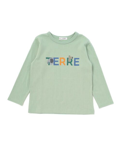 BeBe / べべ Tシャツ | 【抗菌・防臭】TERREアニマルロゴプリント天竺長袖Tシャツ(90~130cm)（グリーン）