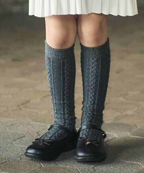 BeBe / べべ ソックス | ケーブル編みハイソックス(13~24cm)(グレー)