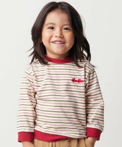 BeBe / べべ Tシャツ | マルチボーダー天竺配色リブ長袖Tシャツ(80~90cm)