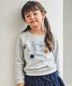 BeBe / べべ スウェット | ラメウラケフラワーモチーフロゴ刺しゅうトレーナー(90~150cm)