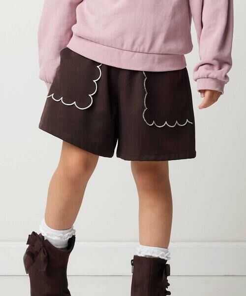 BeBe / べべ ショート・ハーフ・半端丈パンツ | スカラップポケットフランネルサージショートパンツ(90~150cm)（ブラウン）