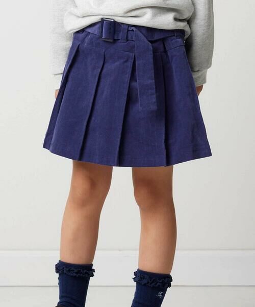 BeBe / べべ ミニ・ひざ丈スカート | モールスキンベルト付きプリーツスカート(90~150cm)(ネイビー)