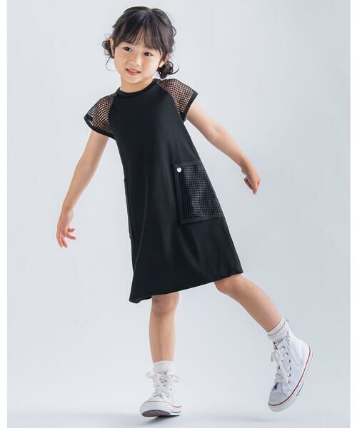 BeBe Petits Pois Vert / ベベ プチ ポワ ヴェール ワンピース | カノコ ＋ メッシュ ワンピース (95~150cm) | 詳細3