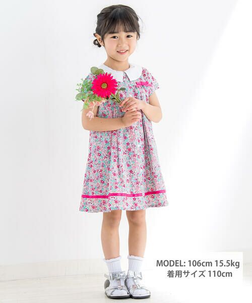 BeBe Petits Pois Vert / ベベ プチ ポワ ヴェール ワンピース | 花柄裾テープワンピース(95~150cm) | 詳細1