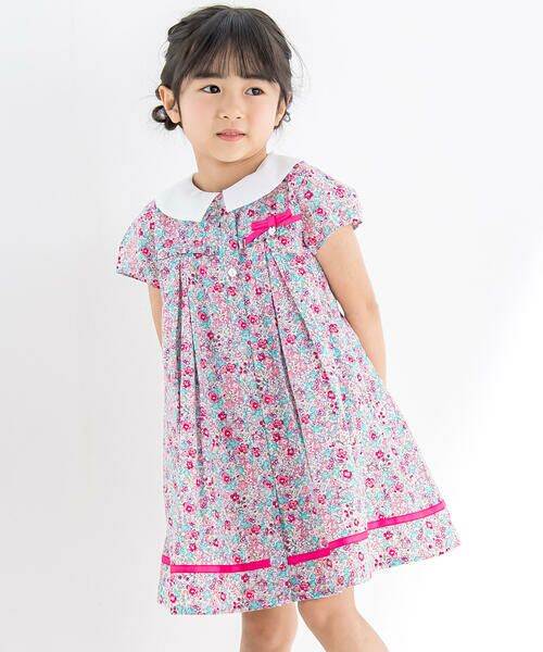 BeBe Petits Pois Vert / ベベ プチ ポワ ヴェール ワンピース | 花柄裾テープワンピース(95~150cm) | 詳細2