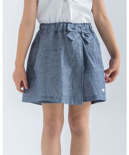 セール】 綿 麻 リボン キュロットパンツ (100~150cm) （スカート