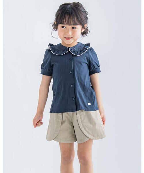 BeBe Petits Pois Vert / ベベ プチ ポワ ヴェール スカート | 重ね着風 シンプル キュロット パンツ (100~150cm) | 詳細11