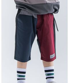 BeBe Petits Pois Vert / ベベ プチ ポワ ヴェール ショート・ハーフ・半端丈パンツ | 4色 配色 ストライプ タフタ ハーフ パンツ (95~150cm)