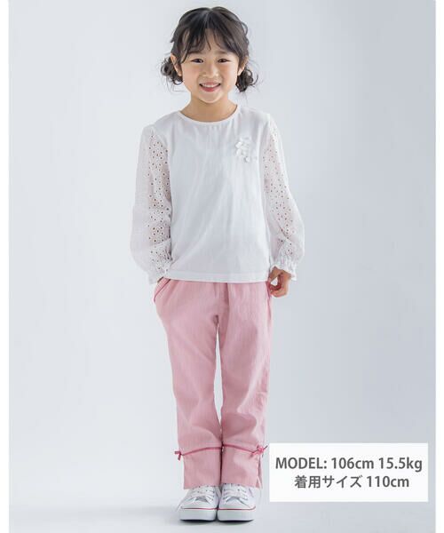 BeBe Petits Pois Vert / ベベ プチ ポワ ヴェール Tシャツ | 天竺 ＋ 綿 レース リボン チャーム Tシャツ (95~150cm) | 詳細1