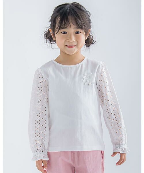 BeBe Petits Pois Vert / ベベ プチ ポワ ヴェール Tシャツ | 天竺 ＋ 綿 レース リボン チャーム Tシャツ (95~150cm) | 詳細3