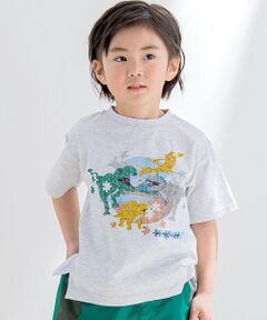 【接触冷感】恐竜いっぱいパズルプリントTシャツ(95~150cm)