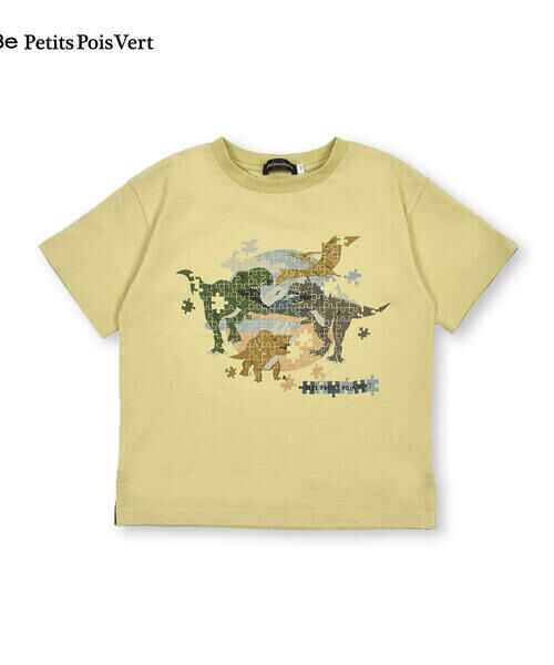 BeBe Petits Pois Vert / ベベ プチ ポワ ヴェール Tシャツ | 【接触冷感】恐竜いっぱいパズルプリントTシャツ(95~150cm) | 詳細1