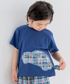 【接触冷感】車ケムリはみだしデザインＴシャツ(95~130cm)