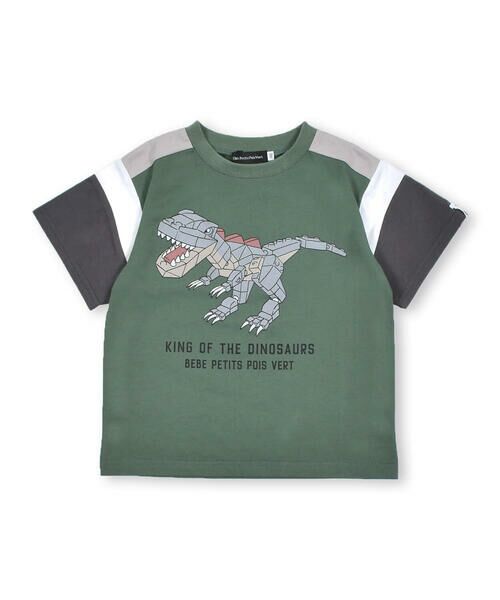 BeBe Petits Pois Vert / ベベ プチ ポワ ヴェール Tシャツ | 切り替え恐竜ブロックTシャツ(95~150cm) | 詳細14