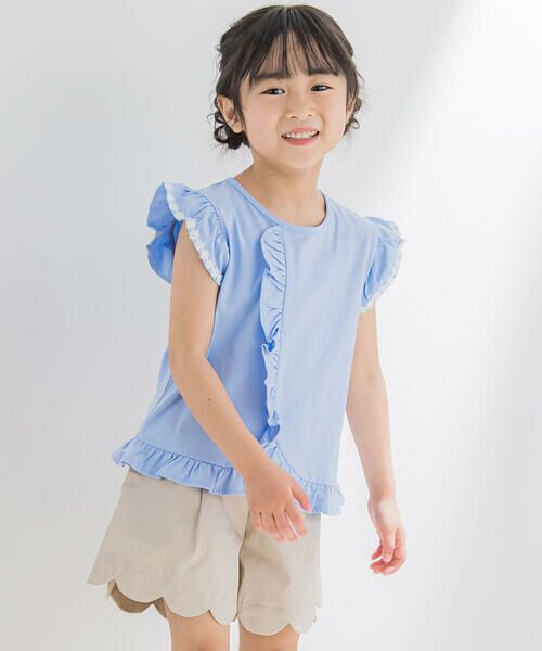 BeBe Petits Pois Vert / ベベ プチ ポワ ヴェール Tシャツ | 天竺＋フリルレース袖トップス(95~150cm) | 詳細2