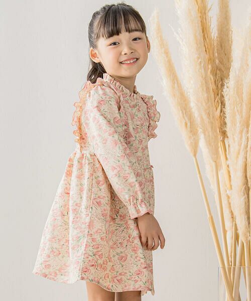 BeBe Petits Pois Vert / ベベ プチ ポワ ヴェール ミニ丈・ひざ丈ワンピース | 【店舗限定】肩フリル花柄ワンピース(95~150cm) | 詳細3