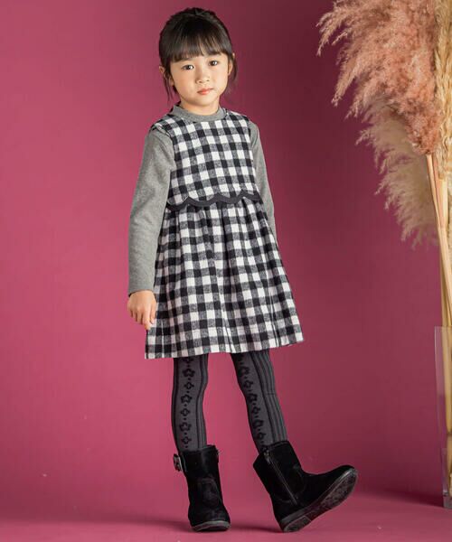 BeBe Petits Pois Vert / ベベ プチ ポワ ヴェール ミニ・ひざ丈スカート | 【店舗限定】ブロックチェックor千鳥柄ジャンパースカート(95~150cm) | 詳細2