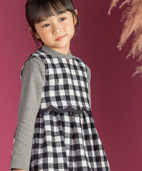 BeBe Petits Pois Vert / ベベ プチ ポワ ヴェール ミニ・ひざ丈スカート | 【店舗限定】ブロックチェックor千鳥柄ジャンパースカート(95~150cm) | 詳細4