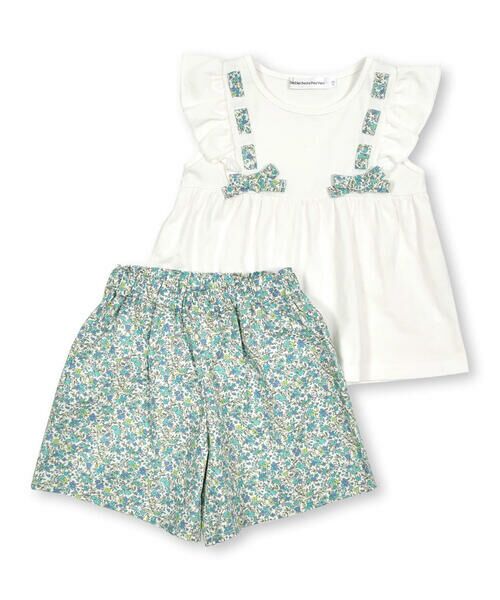 BeBe Petits Pois Vert / ベベ プチ ポワ ヴェール その他 | 花柄リボンTシャツ+パンツセット(95~150cm) | 詳細1