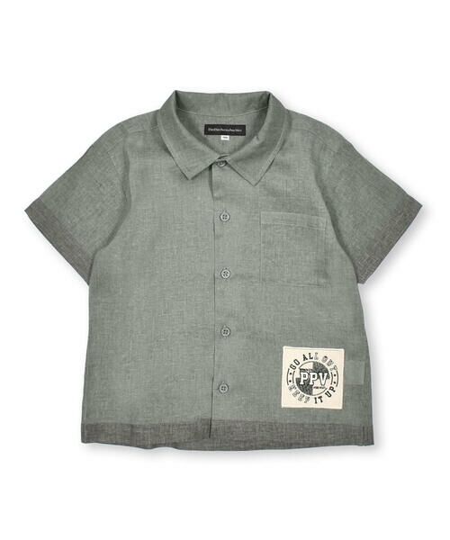 BeBe Petits Pois Vert / ベベ プチ ポワ ヴェール シャツ・ブラウス | 麻混裾配色パッチ半袖シャツ(95~150cm) | 詳細5