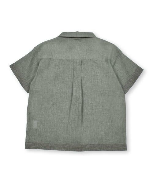 BeBe Petits Pois Vert / ベベ プチ ポワ ヴェール シャツ・ブラウス | 麻混裾配色パッチ半袖シャツ(95~150cm) | 詳細6