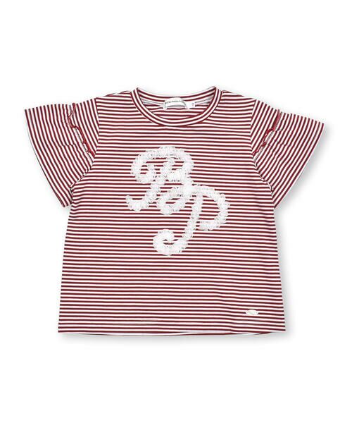 BeBe Petits Pois Vert / ベベ プチ ポワ ヴェール Tシャツ | ボーダーフリルロゴTシャツ(95~150cm) | 詳細5