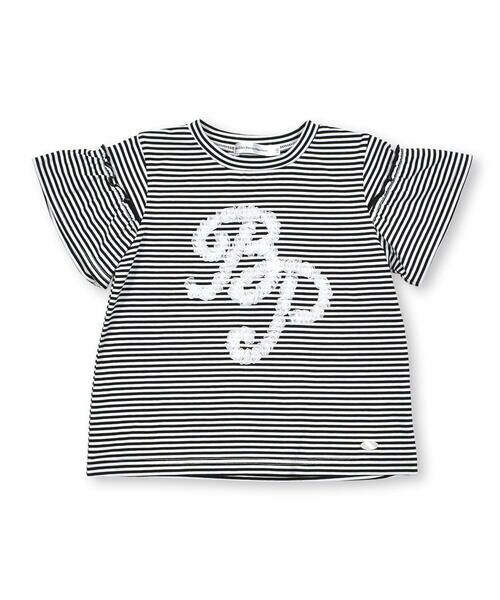 BeBe Petits Pois Vert / ベベ プチ ポワ ヴェール Tシャツ | ボーダーフリルロゴTシャツ(95~150cm) | 詳細14