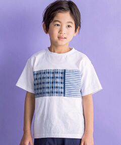 チェック＋ボーダー切り替えTシャツ(95~150cm)