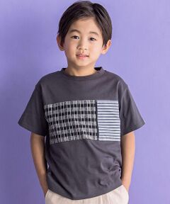 チェック＋ボーダー切り替えTシャツ(95~150cm)