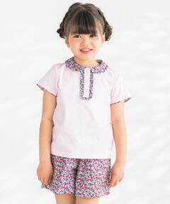 襟付きTシャツ＋ショートパンツ花柄セットアップ(95~150cm)