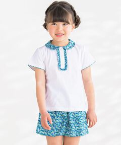 襟付きTシャツ＋ショートパンツ花柄セットアップ(95~150cm)
