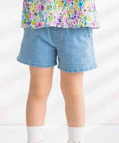 BeBe Petits Pois Vert / ベベ プチ ポワ ヴェール ショート・ハーフ・半端丈パンツ | ラインストーンロゴストレッチデニムキュロット(95~150cm)