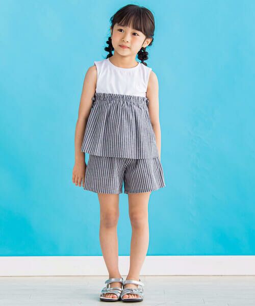 BeBe Petits Pois Vert / ベベ プチ ポワ ヴェール セットアップ | 【店舗限定】刺しゅうストライプ＋無地セットアップ(95~150cm) | 詳細2