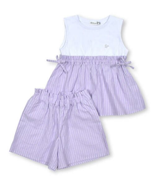 BeBe Petits Pois Vert / ベベ プチ ポワ ヴェール セットアップ | 【店舗限定】刺しゅうストライプ＋無地セットアップ(95~150cm) | 詳細17