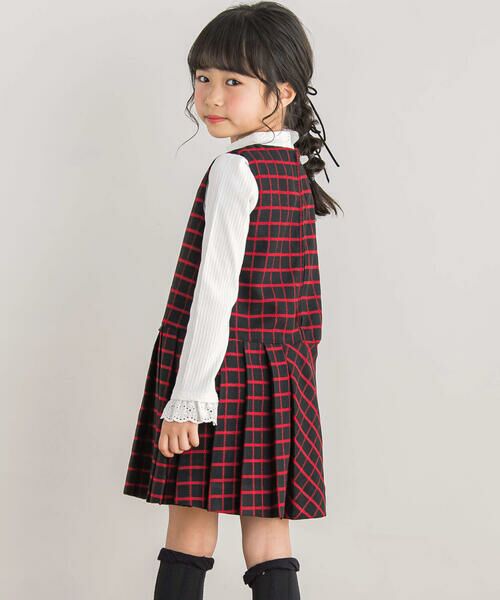 BeBe Petits Pois Vert / ベベ プチ ポワ ヴェール ミニ・ひざ丈スカート | 【店舗限定】格子チェックor千鳥グレンチェック 切り替えジャンパースカート(95~150cm) | 詳細2