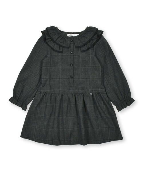 BeBe Petits Pois Vert / ベベ プチ ポワ ヴェール ミニ丈・ひざ丈ワンピース | 【店舗限定】二重襟チェック柄ワンピース(95~150cm) | 詳細5