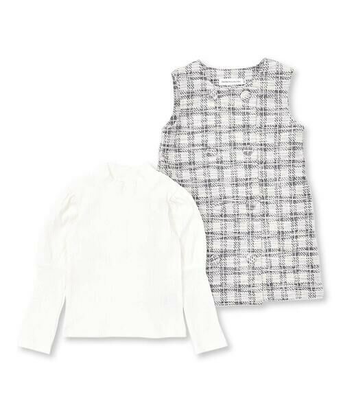 BeBe Petits Pois Vert / ベベ プチ ポワ ヴェール セットアップ | 【店舗限定】格子柄ツイードジャンパースカート+ボリュームスリーブトップスセット(95~150cm) | 詳細3