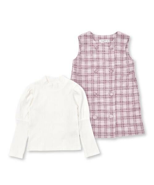 BeBe Petits Pois Vert / ベベ プチ ポワ ヴェール セットアップ | 【店舗限定】格子柄ツイードジャンパースカート+ボリュームスリーブトップスセット(95~150cm) | 詳細17