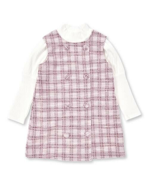 BeBe Petits Pois Vert / ベベ プチ ポワ ヴェール セットアップ | 【店舗限定】格子柄ツイードジャンパースカート+ボリュームスリーブトップスセット(95~150cm) | 詳細18