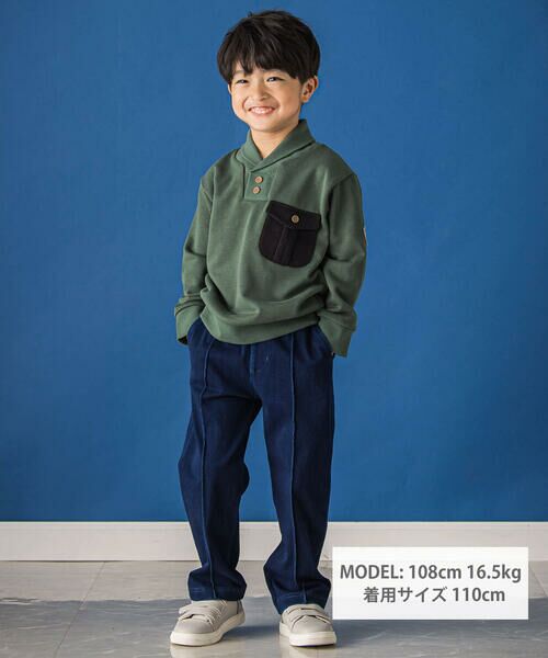 BeBe Petits Pois Vert / ベベ プチ ポワ ヴェール スウェット | 【店舗限定】ヘチマ襟パッチトレーナー(95~150cm) | 詳細1