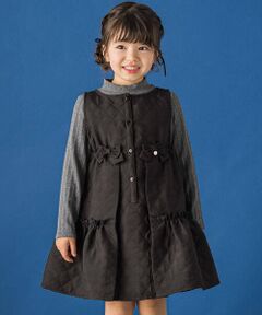 ひし形キルト切り替えジャンパースカート+プチハイネック長袖Tシャツセット(95~150cm)