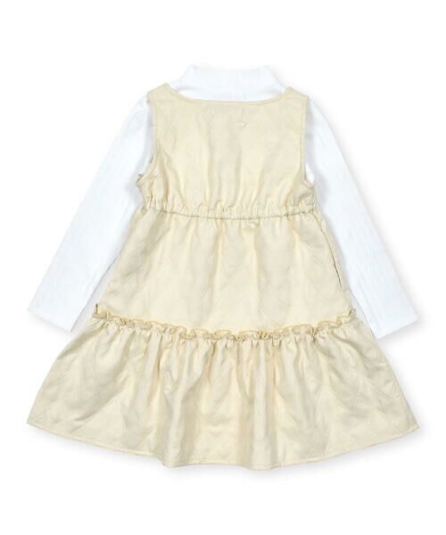 BeBe Petits Pois Vert / ベベ プチ ポワ ヴェール セットアップ | ひし形キルト切り替えジャンパースカート+プチハイネック長袖Tシャツセット(95~150cm) | 詳細6