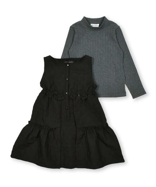 BeBe Petits Pois Vert / ベベ プチ ポワ ヴェール セットアップ | ひし形キルト切り替えジャンパースカート+プチハイネック長袖Tシャツセット(95~150cm) | 詳細22