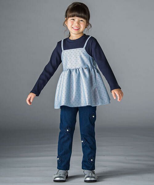 BeBe Petits Pois Vert / ベベ プチ ポワ ヴェール チノ・ワークパンツ | 花パッチワークデニムニットパンツ(95~150cm) | 詳細9