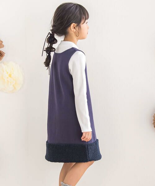 BeBe Petits Pois Vert / ベベ プチ ポワ ヴェール セットアップ | 【店舗限定】シャギーデニムボアジャンパースカート＋リブ セットアップ(95~150cm) | 詳細10