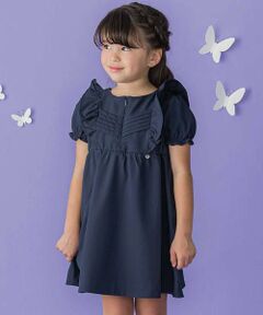 BeBe Petits Pois Vert / ベベ プチ ポワ ヴェール ミニ丈・ひざ丈ワンピース | センタータックパフスリーブワンピース(95~150cm)