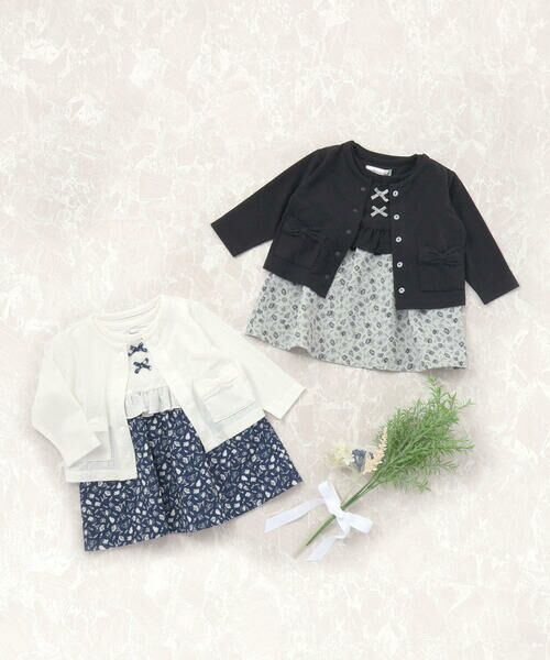 BeBe Petits Pois Vert / ベベ プチ ポワ ヴェール ベビー・キッズウエア | 【お揃い】花柄ワンピース+カーディガン セット(70~90cm) | 詳細1