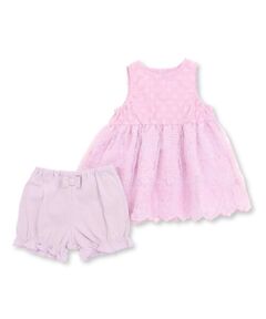 BeBe Petits Pois Vert / ベベ プチ ポワ ヴェール Tシャツ | 異素材組み合わせレースワンピース＋ブルマ セット(70~90cm)